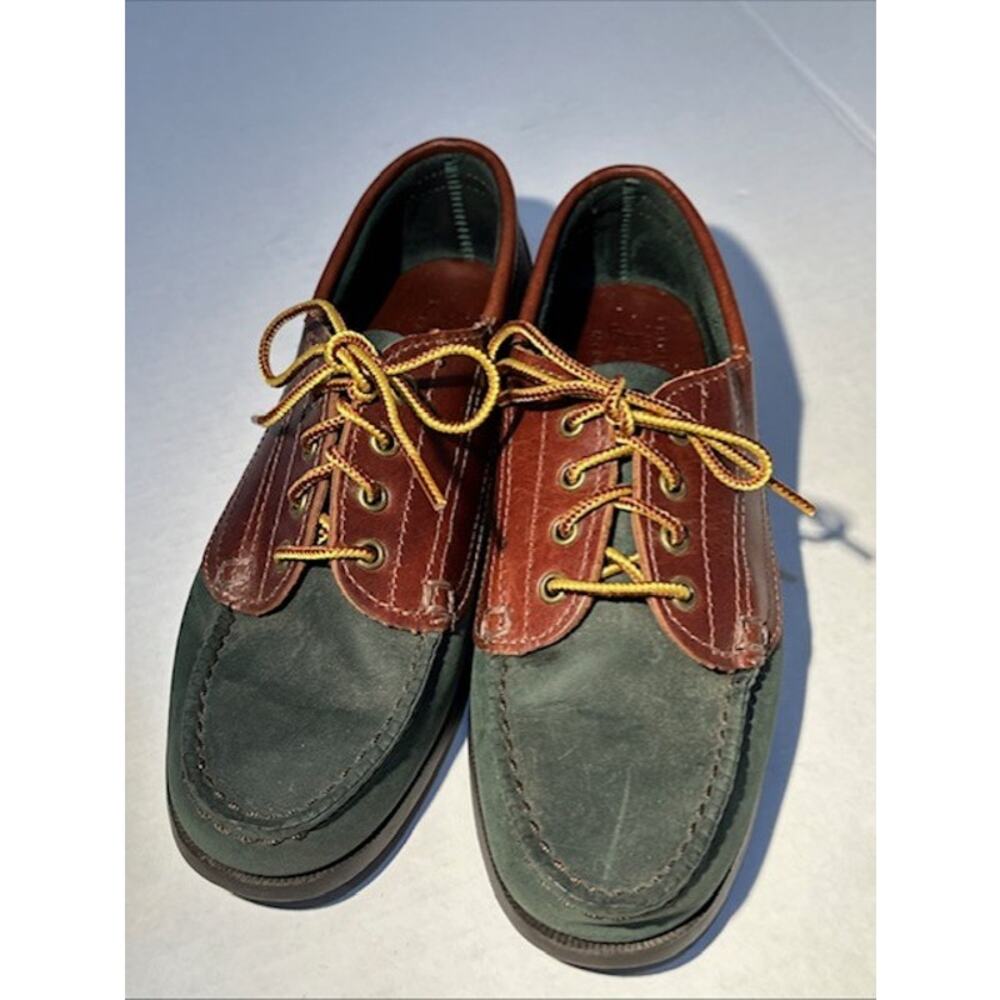 Bass Two‑Tone Leather Shoes Women 7M Green/Brown Classic Preppy Loafers Oxfords